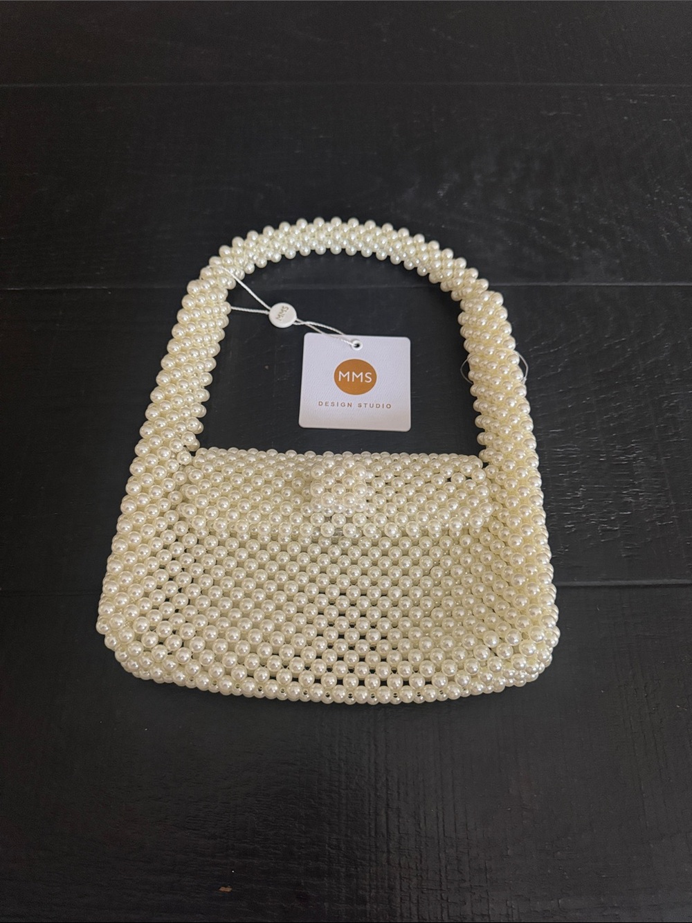 MMS Design Studio Pearl-Embellished Mini Bag in Cream
